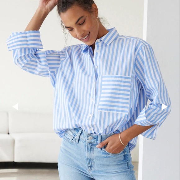 AYR Tops - AYR The Deep End Blue White Stripe Button Down Shirt, Size M, Striped Button Up